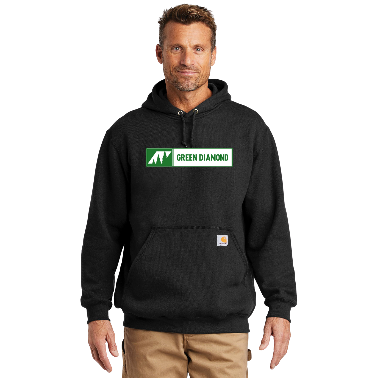 Green Diamond Carhartt Midweight Hooded Sweatshirt with Screen Printed Logo on Front and Back